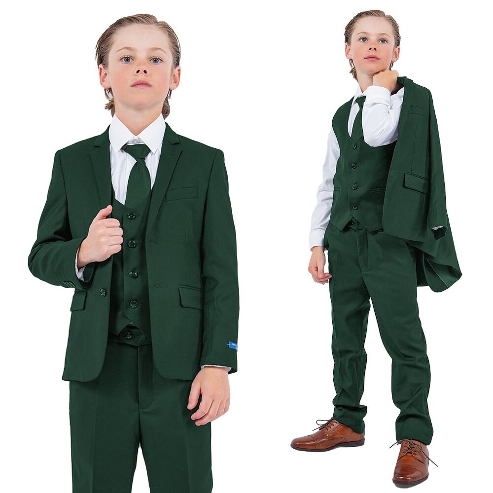 5-Piece Perry Ellis Portfolio Boys Slim Fit Solid Suit, Green